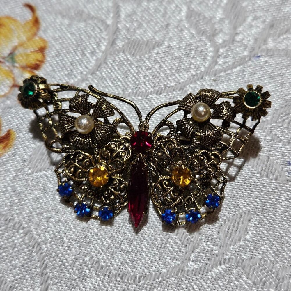 vintage whimsigoth boho butterfly filigree brooch